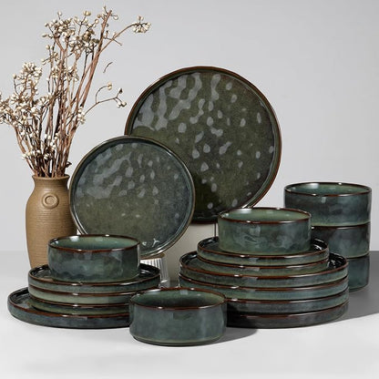 HaWare Dinnerware Sets, 18-Piece Plates and Bowls Set, Reactive Moss Green |