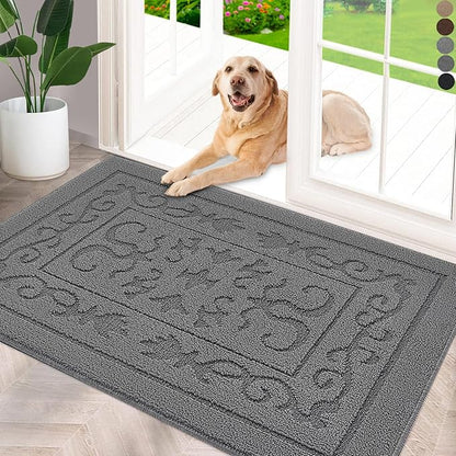 FONEYI Indoor Door Mat 32" x 40", Dirt Trapper Door Mats Non-Slip Entryway Rugs Washable, Absorbent Resist Dirt Welcome Mat, Low Profile Inside Floor Mats for Front Back Door and Entryway, Grey