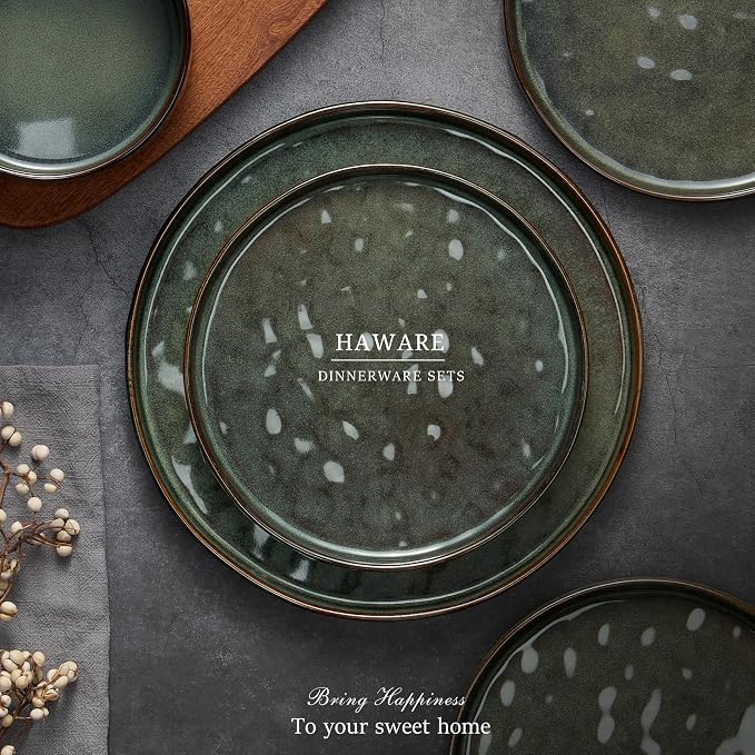 HaWare Dinnerware Sets, 12-Piece Plates and Bowls Set, Reactive Moss Green |