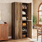 Tribesigns 75" Tall Narrow Storage Cabinet Set of 2, Modern Farmhouse Pantry Cabinet with Doors and 6 Shelves, Skinny Freestanding Utility Cabinet for Kitchen, Bathroom, Laudry, Living Room, Brown