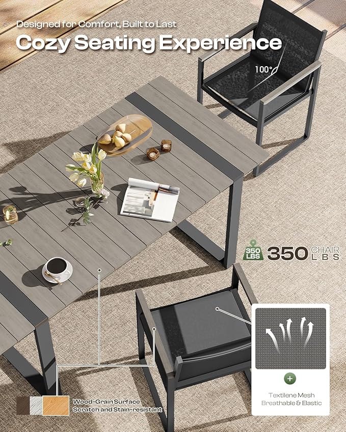 Outdoor Dining Set, HDPS + Aluminum Patio Table and Chairs Set
