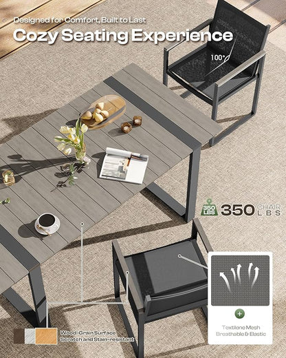 Outdoor Dining Set, HDPS + Aluminum Patio Table and Chairs Set