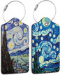 Set of 2 Starry Night Luggage Tags for Suitcases, Leather Suitcase Tag Name Identifiers Labels for Travel Bag Baggage Backpack