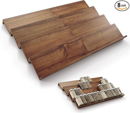 Tinamo Acacia Wooden Spice Rack Organizer for Cabinet - Spice Drawer Insert, Spice Organization for Cabinet, Seasoning Organizer, Spice Holder Pack of 8 (Walnut pack 8)