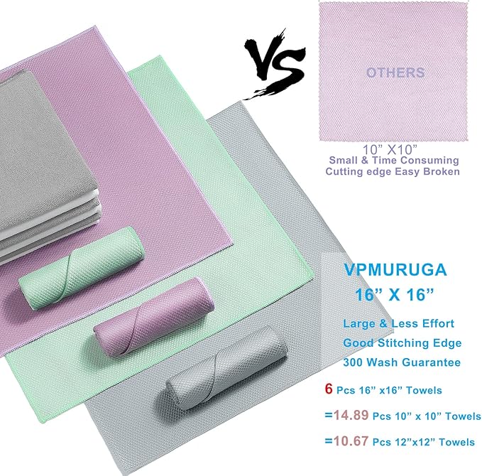 Streak Free Miracle Cleaning Cloths Easy Clean Nanoscale,Fish Scale Microfiber Window Mirror Glass Car Stainless Steel Cleaning,Lint Free Dish cloth Wine Glass Polishing Towel,Reusable,Pack 6,Blue