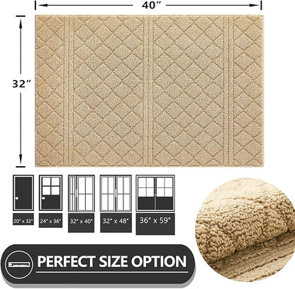 REFETONE Indoor Doormat, Front Back Door Mat 32"x40" Absorbent Rubber Backing Non Slip Door Mats, Low-Profile Resist Dirt Entrance Rugs, Machine Washable Door Rug Inside Floor Mat for Entryway, Brown
