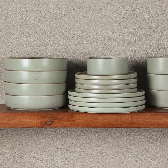 Gibson Elite Gelston Stoneware Matte Reactive Glaze 16 Piece Plates and Bowl