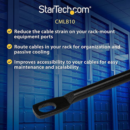 StarTech.com Horizontal Lacing Bar - Server Rack Cable Management - 19" Network Rack Mount Cord Organizer- 10 Pack, TAA (CMLB10)