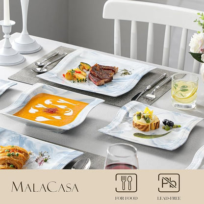 MALACASA Plates and Bowls Sets, 26 Piece Blue Dinnerware Sets