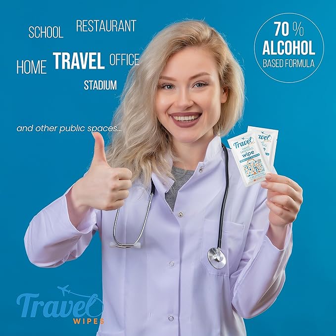 Hand Sanitizing Travel Wipes – 30ct Individually Wrapped | Fresh Citrus Scent, Moisturizing, 70% Alcohol Wipes | Travel, Home, Office, Daily Use | Made in USA