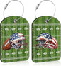 2 PCS Leather Luggage Tag for Suitcase Football and Helmet Travel Suitcase Labels with Privacy Name ID Label and Stainless Steel Loop for Adults Teens Travel Bag Labels Set