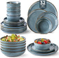 GBHOME 32 Pieces Double Bowls Ceramic Dinnerware Sets for 8, Stoneware Plates and Bowls Set with Reactive Glaze, Scratch Resistant Stoneware Dishes Set, Dishwasher & Microwave Safe