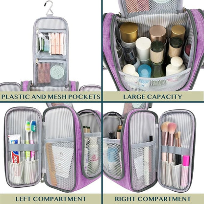 PAVILIA Toiletry Bag Travel Bag for Women Men, Hanging Cosmetic Organizer, Water Resistant Makeup Bag for Accessories Toiletries, Large Travel Essentials Kit (Purple)
