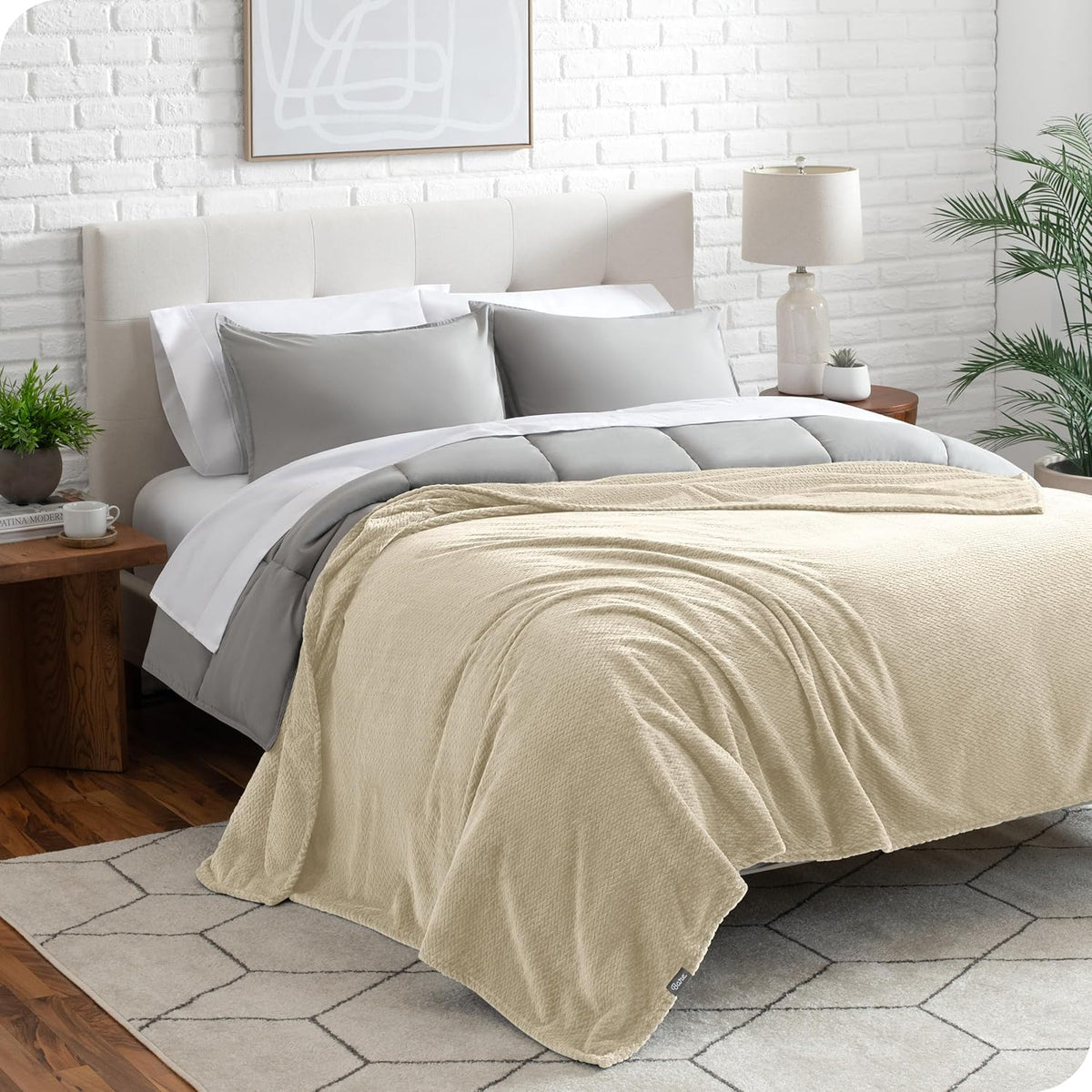 Bare Home Textured Fleece Blanket - Throw/Travel - Ultra-Soft Lightweight for Bed, Sofa, and Couch - Luxury Microplush - Cozy Warm Blanket (Throw/Travel, Chevron Oyster)