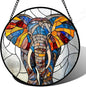 Stained Glass Window Hanging, Colorful Elephant Sun Catcher for Door Home Decor Animal Suncatcher Christmas Mother's Day Birthday Gifts for Women Men Mom and Nana 11.8 in