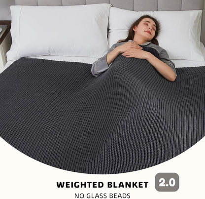 L'AGRATY Knitted Weighted Blanket - 60"x80" 20lbs Cooling Chunky Knit Heavy Blanket for Adults Braided Crochet Throw Thick Cable Yarn Knit Decorative No Beads Evenly Weighted Machine Washable