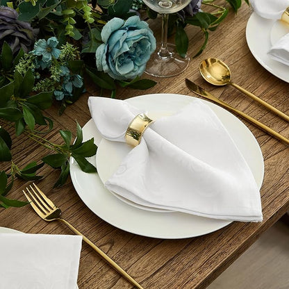 Newbridge Barcelona Luxury Damask Fabric Tablecloth, 60” Wide x 144” Rectangle, White, 100% Polyester, No Iron, Soil Resistant Dining Room, Party and Banquet Table Cover