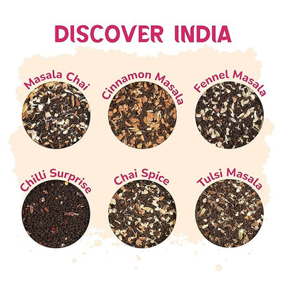 BREWIX, Discover India Premium Black Tea Christmas Gift Box (6.34oz/90+ Cups) | Tea Gift Sets For Tea Lover | 6 Unique Chai Teas | Best for Birthdays, Anniversaries & Holidays
