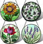 Stained Glass Window Hanging 4 Pcs Set Red Roses Yellow Sunflowers 6.3" - Flower Suncatcher Door Garden Sun Catcher Decor Birthday Mother's Day for Mom Woman Nana Girl