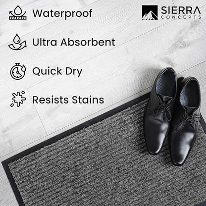 Sierra Concepts Front Door Mat X-Large Welcome Floor Mats - Entryway Indoor Outdoor Entrance Doormat, Patio, Porch, Muddy Dog Shoe, Inside Outside Low Profile 48x36in, 2-Pack Battleship Gray