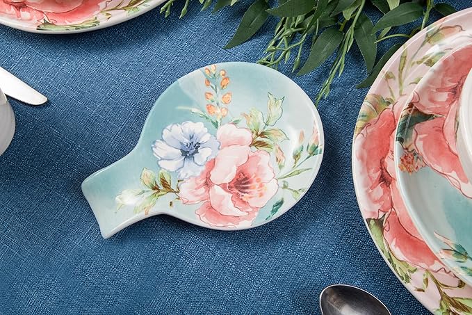 Bico Margret's Garden Spoon Rest for Stove Top, Ceramic Spoon Holder for Kitchen Counter, Easy to Clean Coffee Spoon Rest Dishwasher Safe, Kitchen Cooking Utensil Rest for Ladles Spatula