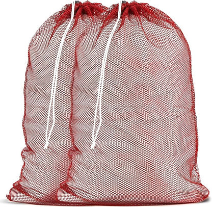 Handy Laundry Mesh XL Laundry Bags - Durable, Machine Washable with Secure Drawstring Closure - Perfect for College Dorms, Laundromats, Apartments (Red, Large 24" x 36", 2-Pack)