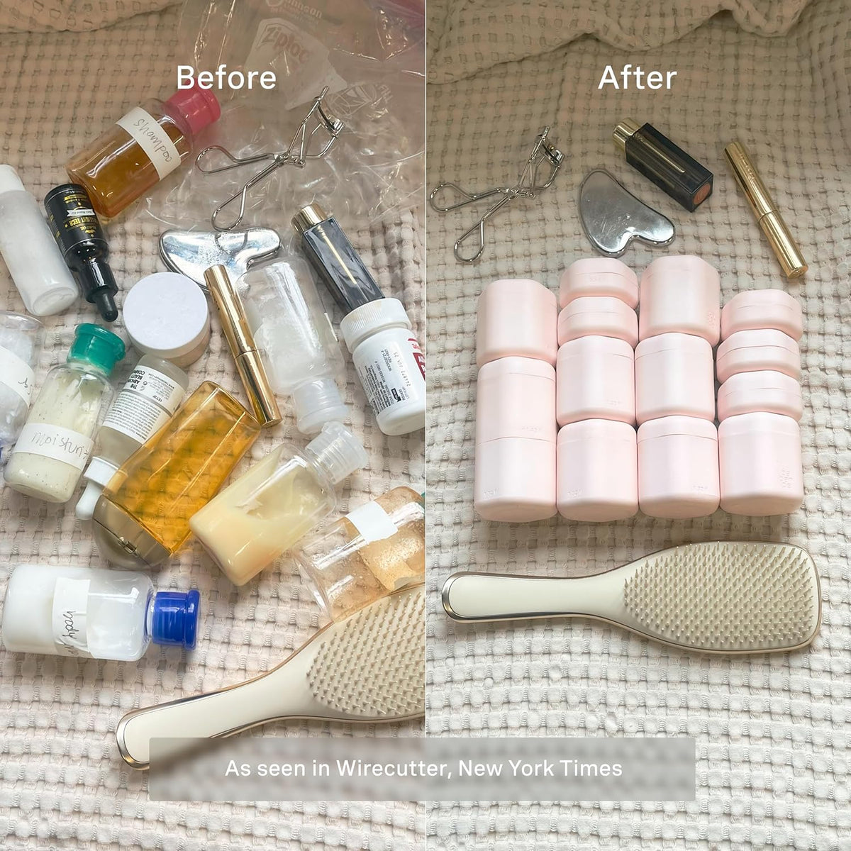 Cadence Travel Containers - Full Skincare Set - Magnetic Containers with Lids,Carry On Travel Essentials For Women/Men - 2 Small (0.56oz), 4 Medium Capsules (1.32oz), & Extender (1.43oz) - Petal
