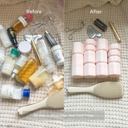 Cadence Travel Containers - Full Skincare Set - Magnetic Containers with Lids,Carry On Travel Essentials For Women/Men - 2 Small (0.56oz), 4 Medium Capsules (1.32oz), & Extender (1.43oz) - Petal