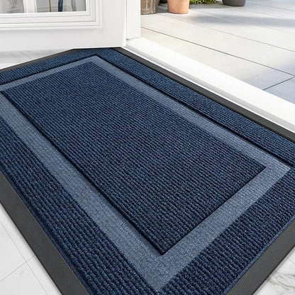 OLANLY Front Door Mat Indoor Outdoor Entrance, Waterproof All-Season, All-Weather Doormat, Sturdy Natural Rubber, Fade Resistant, Low Profile, Easy Clean Patio Porch Entryway Mat, 29.5x17, Blue