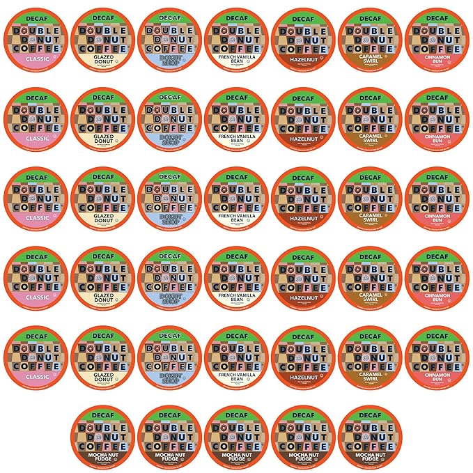 Double Donut Coffee Decaf Flavored Coffee Single Serve Cups For Keurig K Cup Brewer Variety Pack Sampler, 40 Count (SYNCHKG115120)