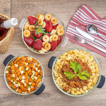 Moss & Stone 6-Piece Borosilicate Glass Casserole Set with Durable Plastic Lids – 2.6/1.5/1 Qt Oven & Microwave Safe Glass Baking Dishes for Cooking, Serving & Kitchen Storage