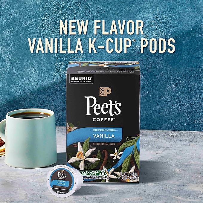 Peet's Coffee, Flavored Light Roast Keurig K-Cup Pods - Vanilla 22 Count (1 Box of 22 K-Cup Pods)