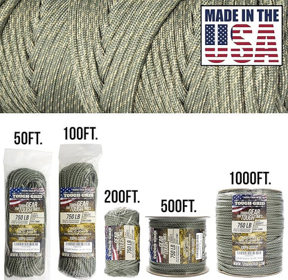 TOUGH-GRID 750 Paracord Rope Nylon Parachute Cord, Made in USA Survival Kit, Outdoor Adventures, Camping, Tactical Gear & Emergency Supplies, Military Type IV Mil-Spec