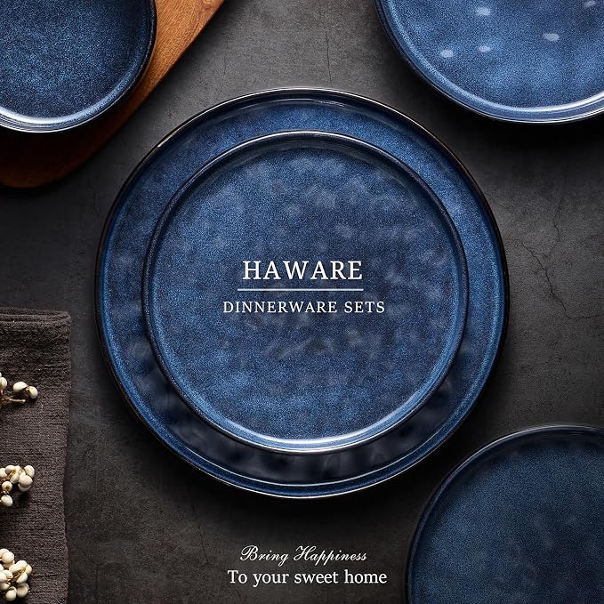 HaWare Dinnerware Sets, 16-Piece Plates and Bowls Set, Reactive Starry Blue |