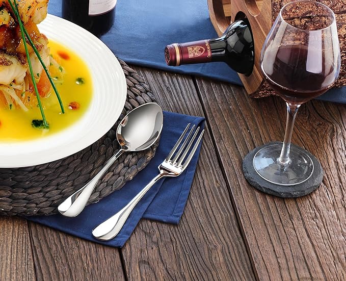 Artaste 56426 Rain 18/10 Stainless Steel Table LARGE SERVING Spoons and Forks Set, of 6 in Each, Silver