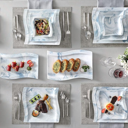 MALACASA Plates and Bowls Sets, 26 Piece Blue Dinnerware Sets