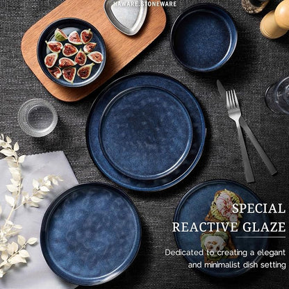 HaWare Dinnerware Sets, 12-Piece Plates and Bowls Set, Reactive Starry Blue |