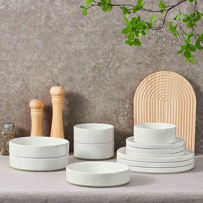 Herogo 24 Piece Dinnerware Sets with Pasta Bowls for 6, Dinner Salad Plates and Cereal Serving Bowls, Stoneware Dishes Dinner Ware for Kitchen Dining, Dishwasher & Microwave Safe, Speckled White