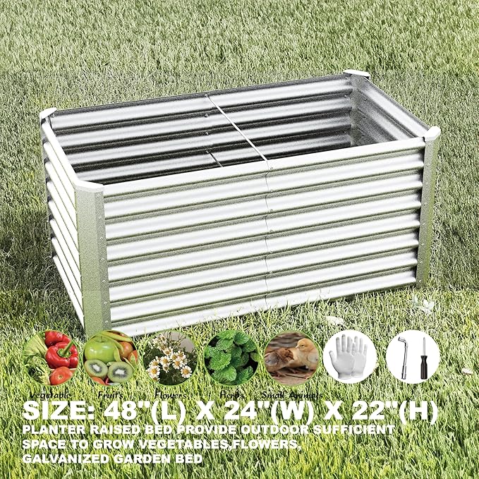 4x2x2ft Raised Garden Bed Kit, Galvanized Planter Garden Boxes Outdoor