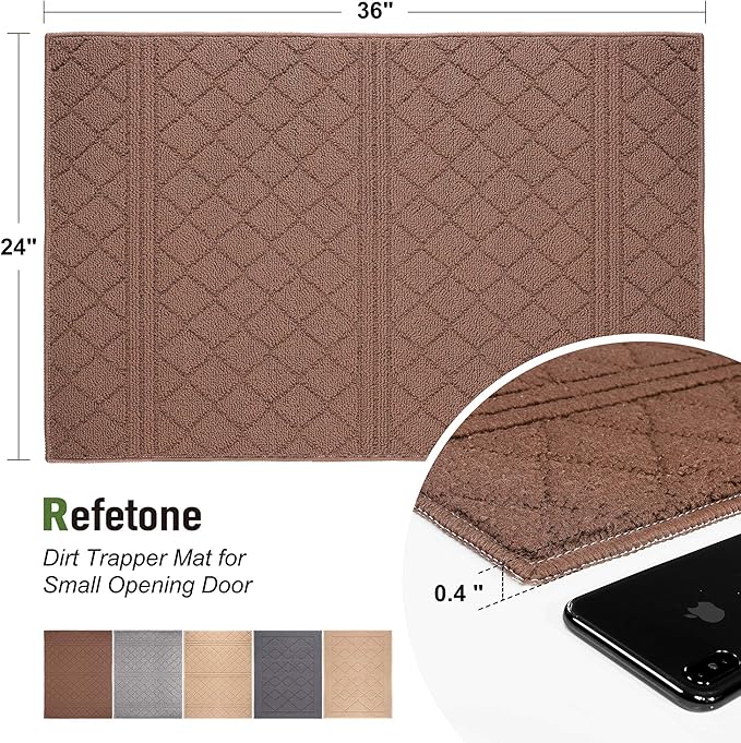 REFETONE Indoor Doormat, Front Back Door Mat 24"x36" Rubber Backing Non Slip Mats, Absorbent Resist Dirt Entrance Rugs for Entryway, Washable Low-Profile Inside Floor Mat for Muddy Shoes, Chocolate