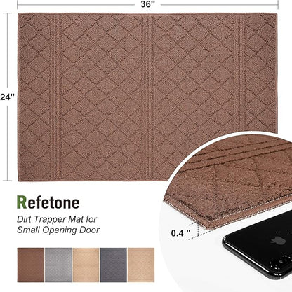 REFETONE Indoor Doormat, Front Back Door Mat 24"x36" Rubber Backing Non Slip Mats, Absorbent Resist Dirt Entrance Rugs for Entryway, Washable Low-Profile Inside Floor Mat for Muddy Shoes, Chocolate