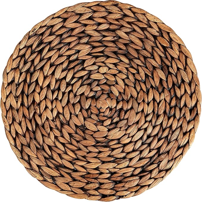 CENBOSS Woven Placemats (11.8" Set of 4, Brown Wash) Round Placemat, Wicker Place mats, Rattan Place mat, Plate Chargers