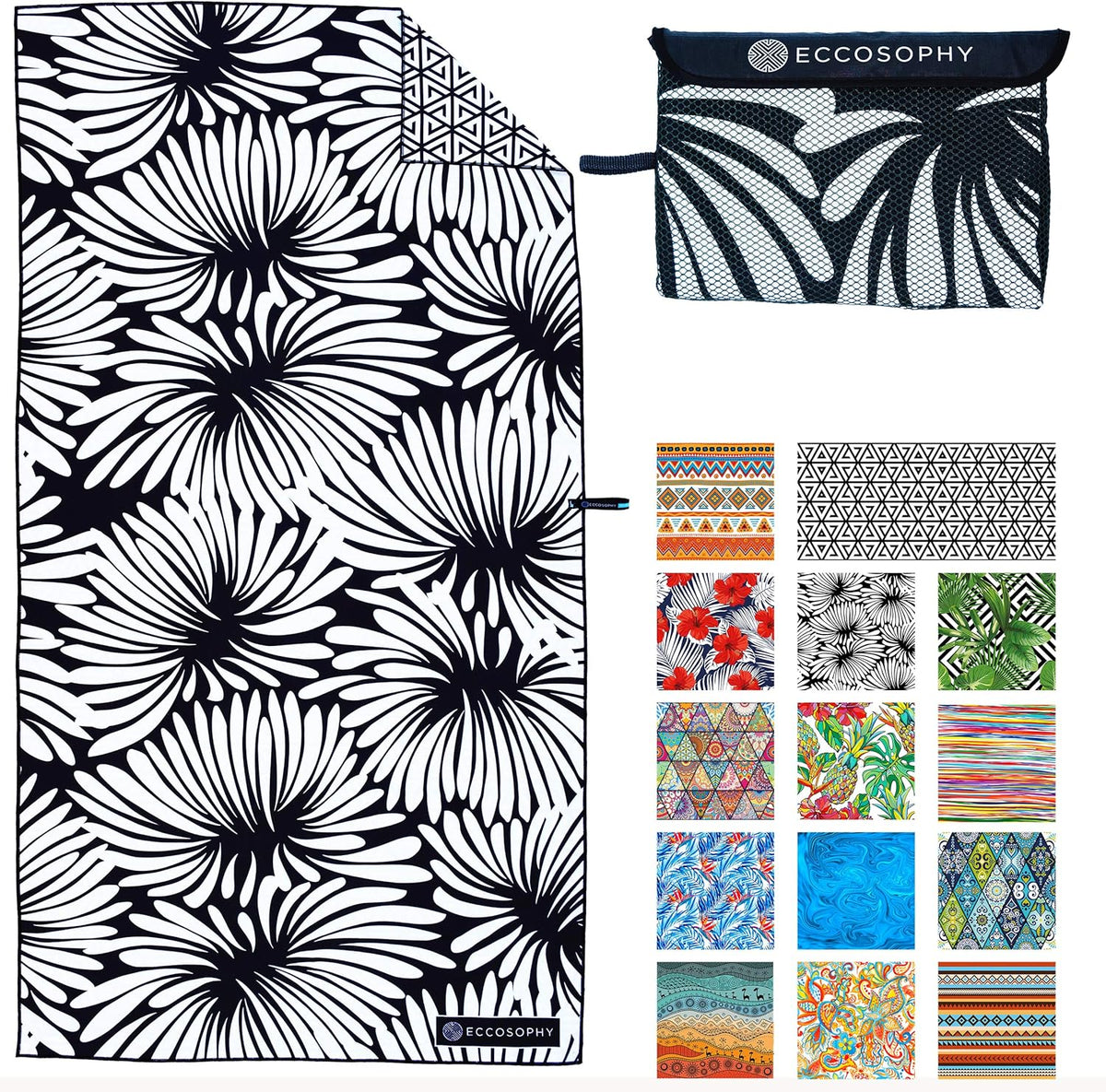 ECCOSOPHY Microfiber Beach Towel - Sand Free Towels are Quick Dry, Light Weight, Super Absorbent - Perfect Pool, Travel, Cruise, Camping Essentials - Oversized Extra Large for Adults 71x35 in