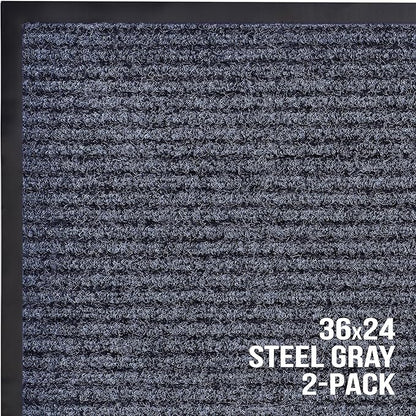 Sierra Concepts Front Door Mat Welcome Floor Mats - Entryway Indoor Outdoor Entrance Doormat, Patio, Porch, Muddy Shoe, Inside Outside Low Profile, 36x24 inches, 2-Pack Gray