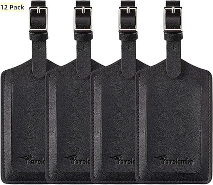 Travelambo Luggage Tags for Suitcases PU Leather Travel Tags Bag Tags Privacy Protection Travel Essentials